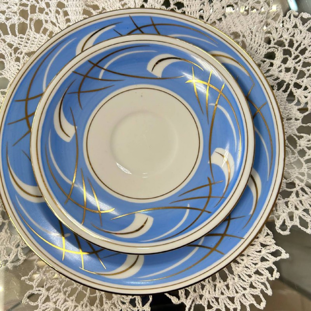 Чайное трио Fortuna Eisenberg Germany. Фарфор, деколь, позолота. Винтаж. Дефект. Картинка 7